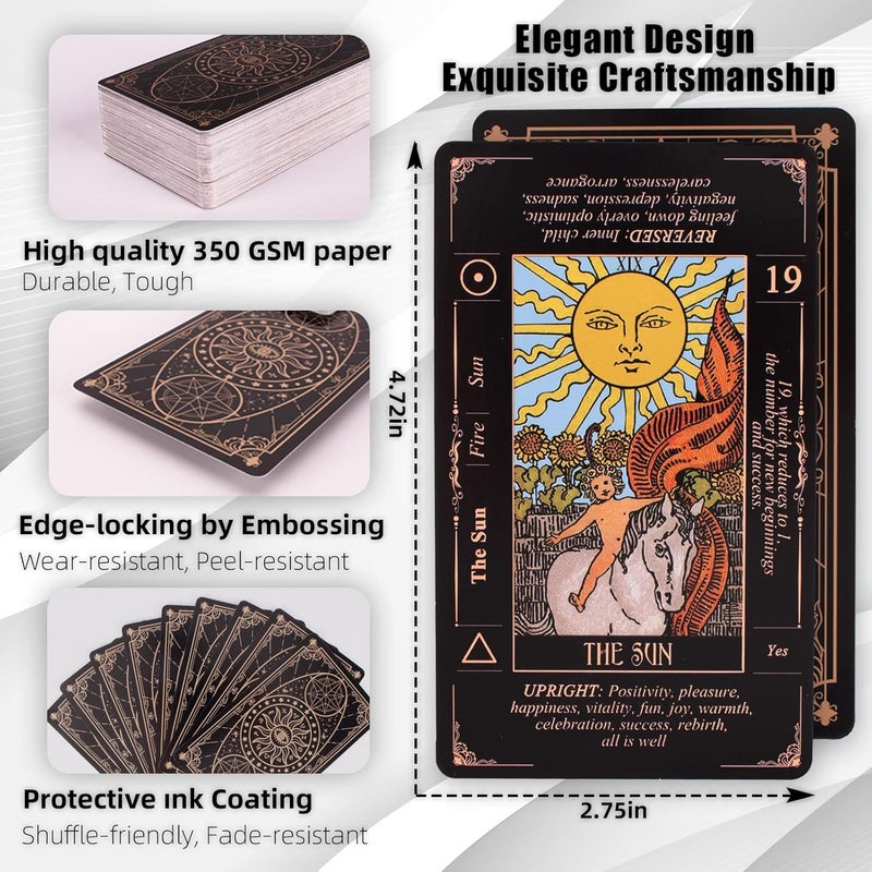 KLEDERY Tarot Cards for Beginners, Classic Tarot Deck with Meanings, Durable Cards with Guide Book, Black - Image 5